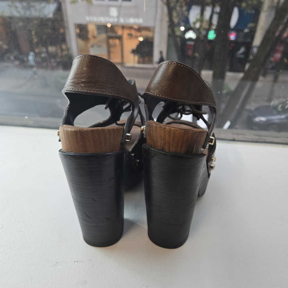 Balenciaga Brown Leather Heels with Stud Accents - Picture 3 of 5